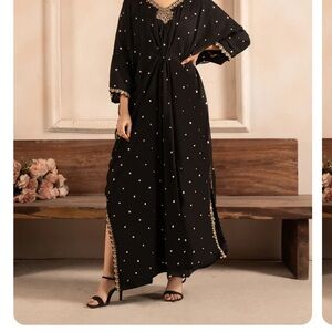 Pakistani Indian Bollywood Elegant Black Kaftan with Gold Accents